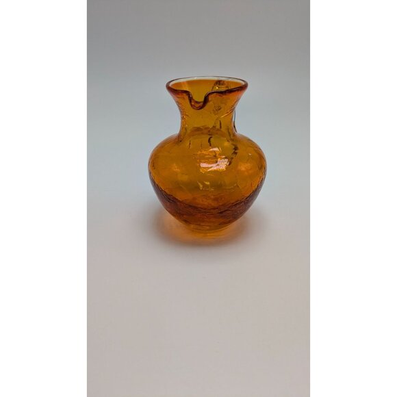Orange Crackle Glass Pitcher Clear Handle Decorative Vase Glass Home Decor - Picture 6 of 8